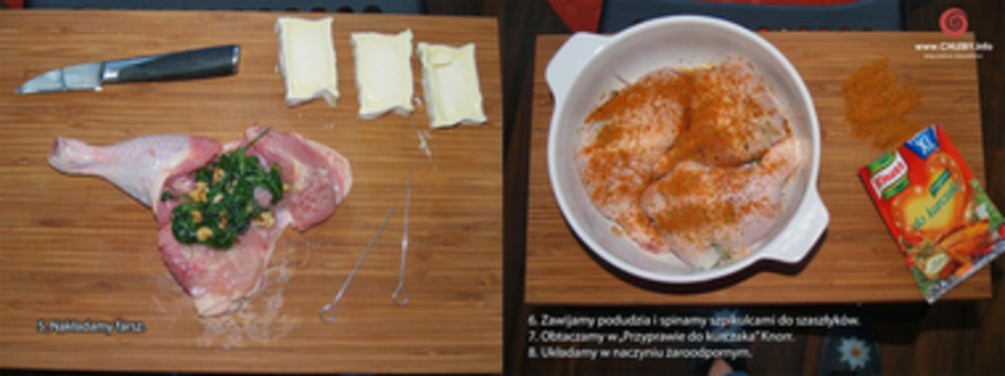Udka faszerowane szpinakiem, serem i orzechami z groszkiem cukrowym [PRZEPIS]
