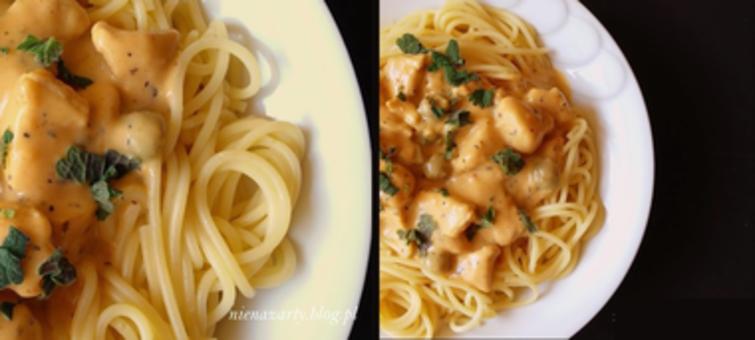 Spaghetti z beszamelem, kurczakiem i oliwkami! [PRZEPIS]